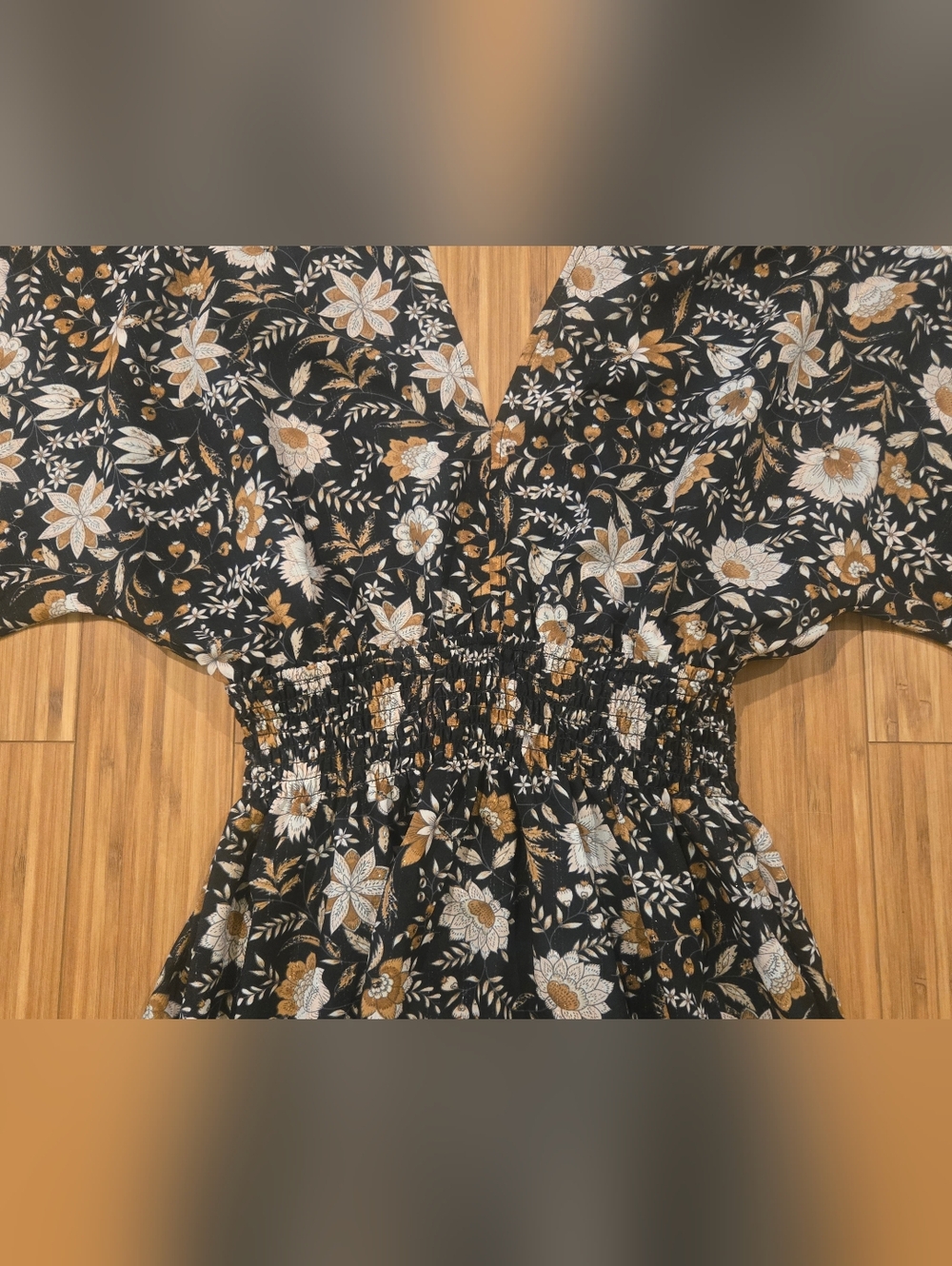 Carly Jean Boho Floral Maxi Dress in Black and Cream - Picture 3 of 15